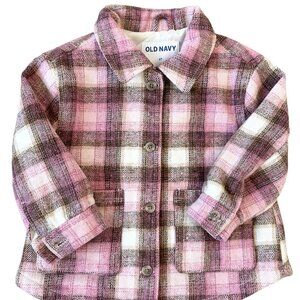 Old Navy Girls Pink Plaid Shacket Jacket Size 2T Excellent Condition Pre-owned